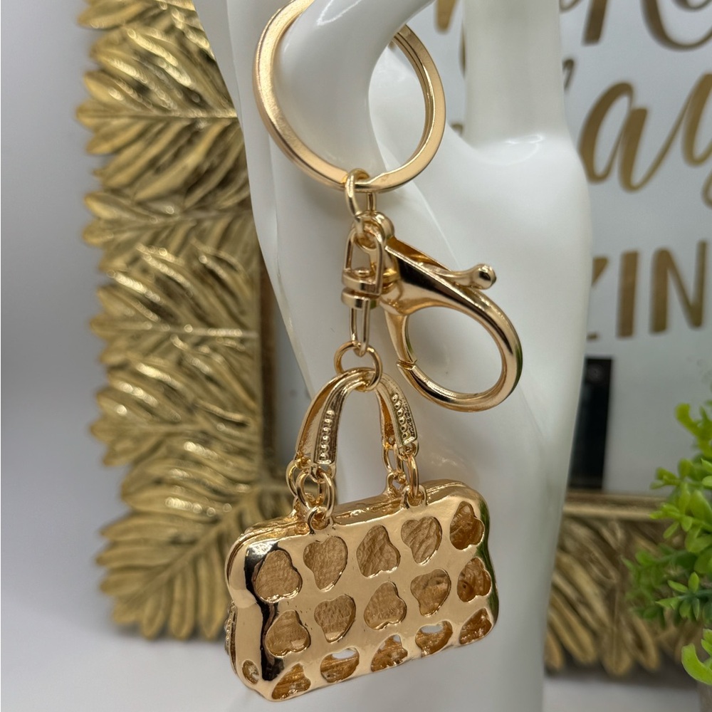 Handbag Shaped Purse Charm Keychain Red and Gold - Picture 3 of 4